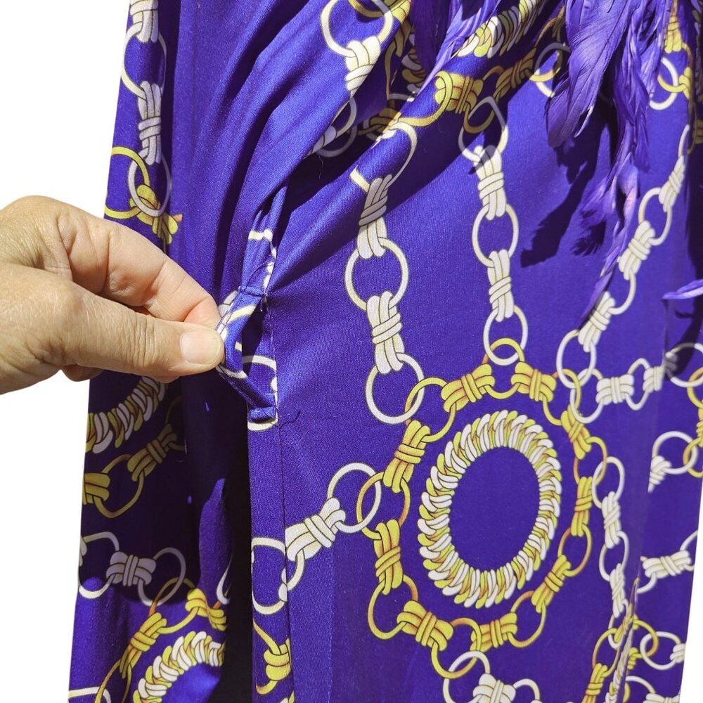 Purple Feather Maxi Drag Gown Chain Print 4XL Tall Mardi Gras Mens XL - 2X Tall - Picture 4 of 14
